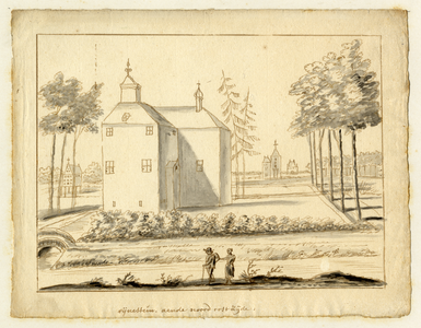 135310 Gezicht op het kasteel Rijnestein aan de Jutphasewetering bij Jutphaas uit het zuidoosten. Spiegelbeeld.N.B. De ...